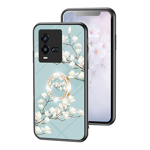 Funda Bumper Silicona Gel Espejo Flores Carcasa S01 para Vivo iQOO 10 5G Cian