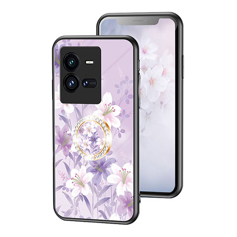 Funda Bumper Silicona Gel Espejo Flores Carcasa S01 para Vivo iQOO 10 Pro 5G Purpura Claro