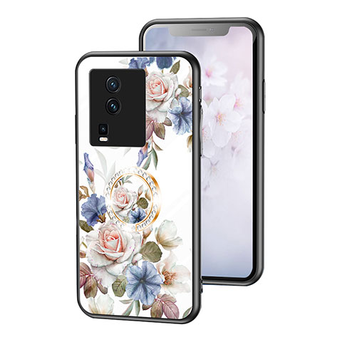 Funda Bumper Silicona Gel Espejo Flores Carcasa S01 para Vivo iQOO Neo7 SE Blanco