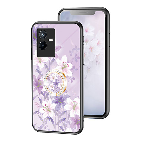 Funda Bumper Silicona Gel Espejo Flores Carcasa S01 para Vivo T2x 5G Purpura Claro