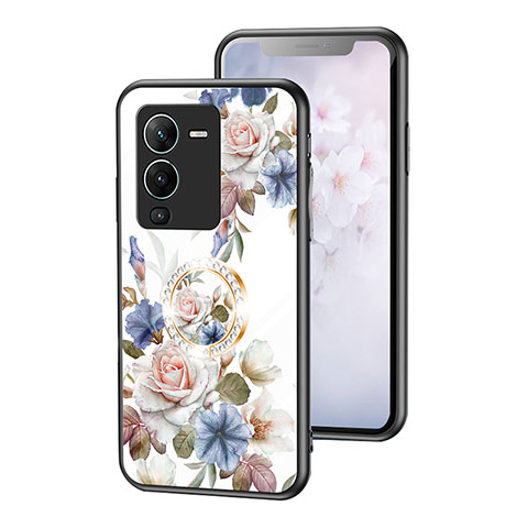 Funda Bumper Silicona Gel Espejo Flores Carcasa S01 para Vivo V25 Pro 5G Blanco