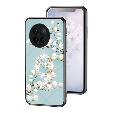 Funda Bumper Silicona Gel Espejo Flores Carcasa S01 para Vivo X90 5G Cian