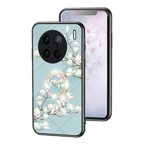 Funda Bumper Silicona Gel Espejo Flores Carcasa S01 para Vivo X90 Pro 5G Cian