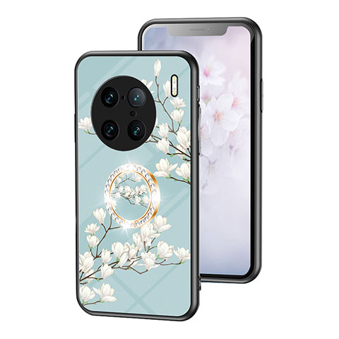 Funda Bumper Silicona Gel Espejo Flores Carcasa S01 para Vivo X90 Pro+ Plus 5G Cian