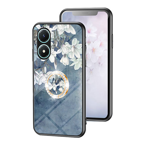 Funda Bumper Silicona Gel Espejo Flores Carcasa S01 para Vivo Y02S Azul