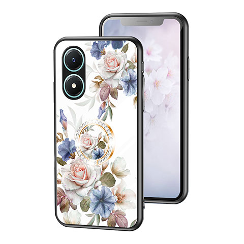 Funda Bumper Silicona Gel Espejo Flores Carcasa S01 para Vivo Y02S Blanco