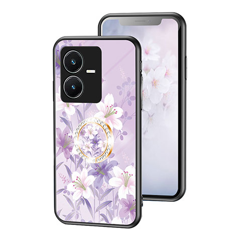 Funda Bumper Silicona Gel Espejo Flores Carcasa S01 para Vivo Y22s Purpura Claro