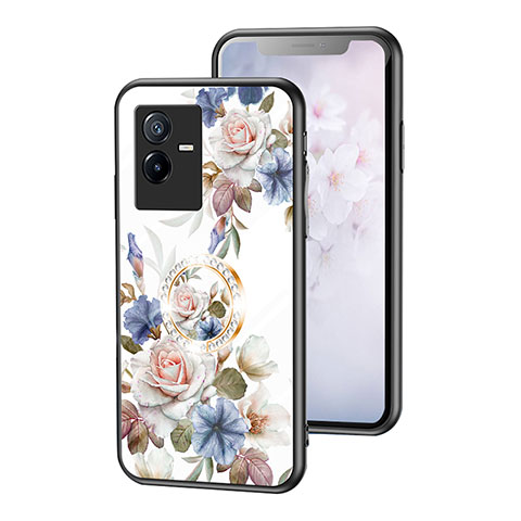 Funda Bumper Silicona Gel Espejo Flores Carcasa S01 para Vivo Y73t Blanco