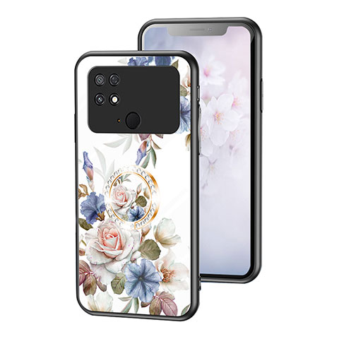 Funda Bumper Silicona Gel Espejo Flores Carcasa S01 para Xiaomi Poco C40 Blanco