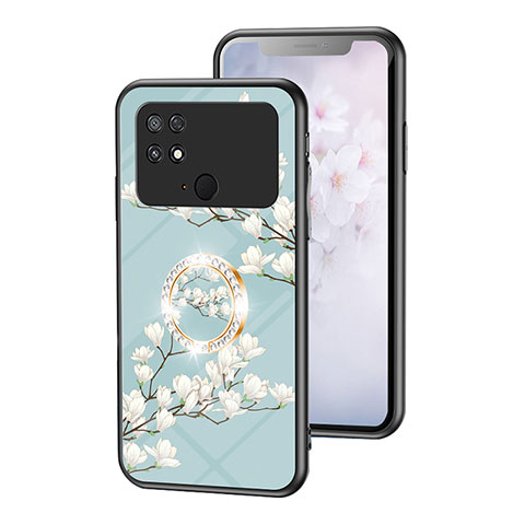 Funda Bumper Silicona Gel Espejo Flores Carcasa S01 para Xiaomi Poco C40 Cian