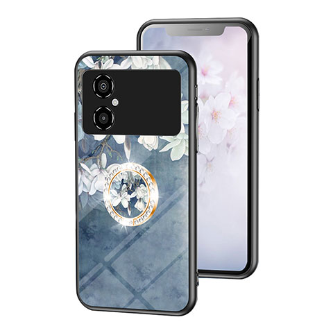 Funda Bumper Silicona Gel Espejo Flores Carcasa S01 para Xiaomi Poco M4 5G Azul