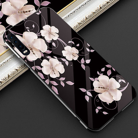 Funda Bumper Silicona Gel Espejo Flores Carcasa S02 para Huawei P30 Morado