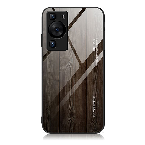 Funda Bumper Silicona Gel Espejo Patron de Moda Carcasa JM1 para Huawei P60 Pro Gris Oscuro