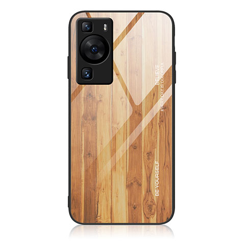 Funda Bumper Silicona Gel Espejo Patron de Moda Carcasa JM1 para Huawei P60 Pro Marron Claro