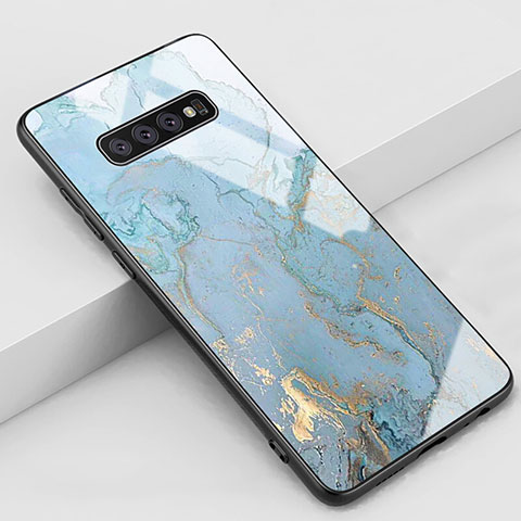 Funda Bumper Silicona Gel Espejo Patron de Moda Carcasa K02 para Samsung Galaxy S10 Plus Cian