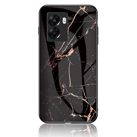 Funda Bumper Silicona Gel Espejo Patron de Moda Carcasa para Oppo A77 5G Oro y Negro