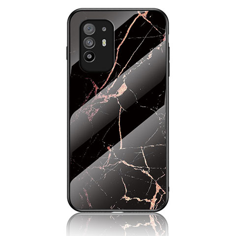 Funda Bumper Silicona Gel Espejo Patron de Moda Carcasa para Oppo A95 5G Oro y Negro