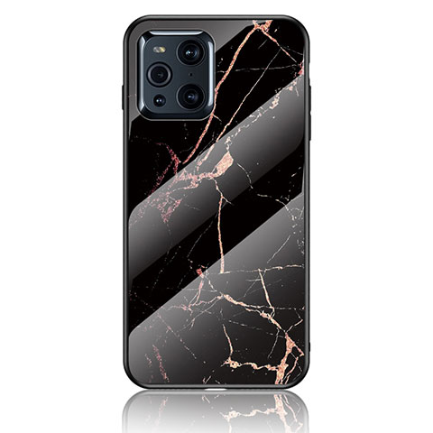 Funda Bumper Silicona Gel Espejo Patron de Moda Carcasa para Oppo Find X3 5G Oro y Negro