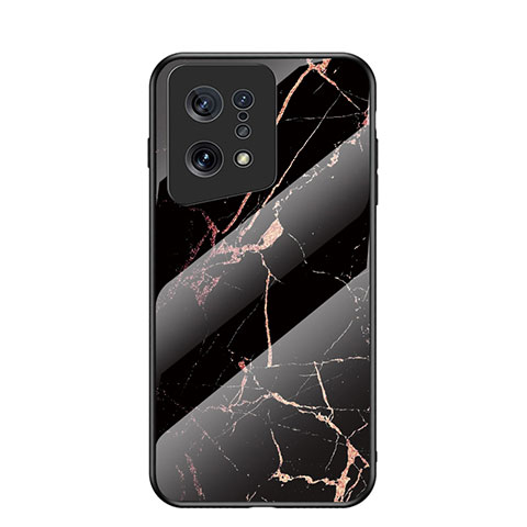 Funda Bumper Silicona Gel Espejo Patron de Moda Carcasa para Oppo Find X5 5G Oro y Negro