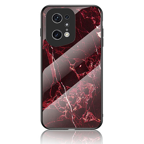 Funda Bumper Silicona Gel Espejo Patron de Moda Carcasa para Oppo Find X5 Pro 5G Rojo