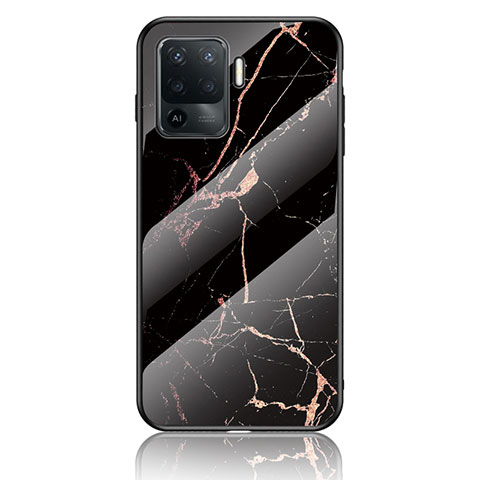 Funda Bumper Silicona Gel Espejo Patron de Moda Carcasa para Oppo Reno5 F Oro y Negro