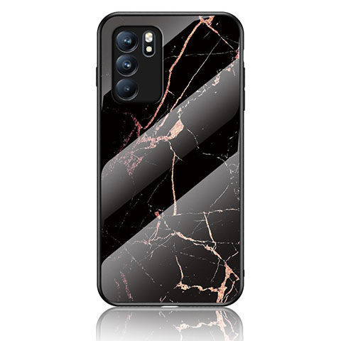 Funda Bumper Silicona Gel Espejo Patron de Moda Carcasa para Oppo Reno6 5G Oro y Negro