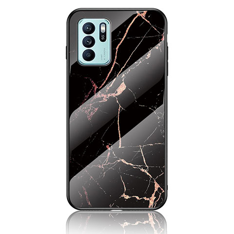 Funda Bumper Silicona Gel Espejo Patron de Moda Carcasa para Oppo Reno6 Z 5G Oro y Negro