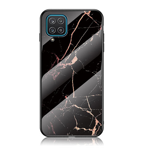 Funda Bumper Silicona Gel Espejo Patron de Moda Carcasa para Samsung Galaxy A12 Nacho Oro y Negro