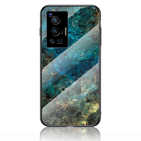 Funda Bumper Silicona Gel Espejo Patron de Moda Carcasa para Vivo X70 Pro 5G Azul