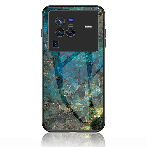 Funda Bumper Silicona Gel Espejo Patron de Moda Carcasa para Vivo X80 Pro 5G Azul