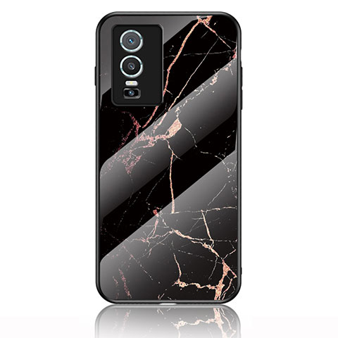 Funda Bumper Silicona Gel Espejo Patron de Moda Carcasa para Vivo Y74s 5G Oro y Negro