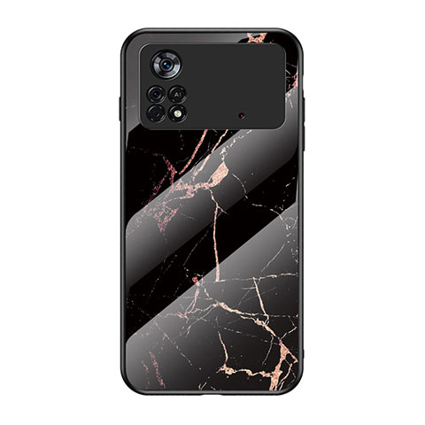 Funda Bumper Silicona Gel Espejo Patron de Moda Carcasa para Xiaomi Poco X4 Pro 5G Oro y Negro