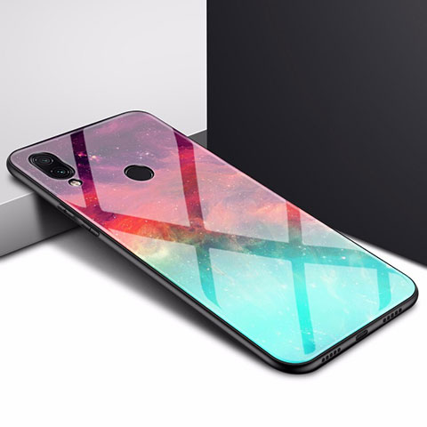 Funda Bumper Silicona Gel Espejo Patron de Moda Carcasa para Xiaomi Redmi Note 7 Pro Cian