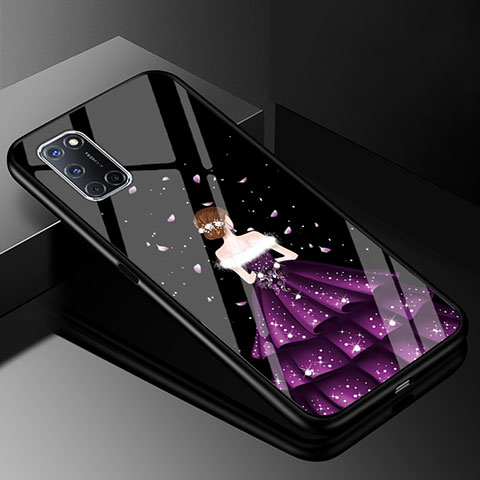 Funda Bumper Silicona Gel Espejo Vestido de Novia Carcasa para Oppo A52 Morado y Negro