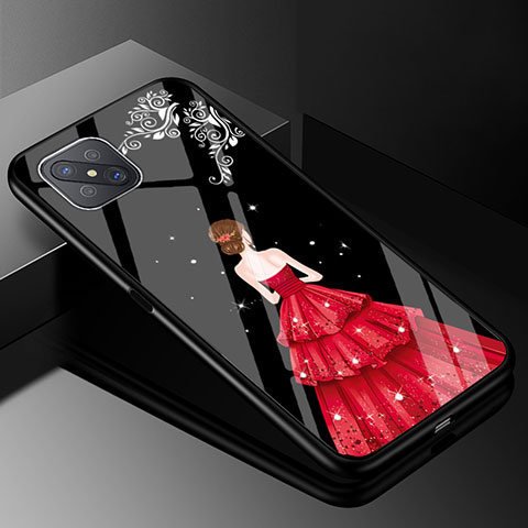 Funda Bumper Silicona Gel Espejo Vestido de Novia Carcasa para Oppo A92s 5G Rojo y Negro