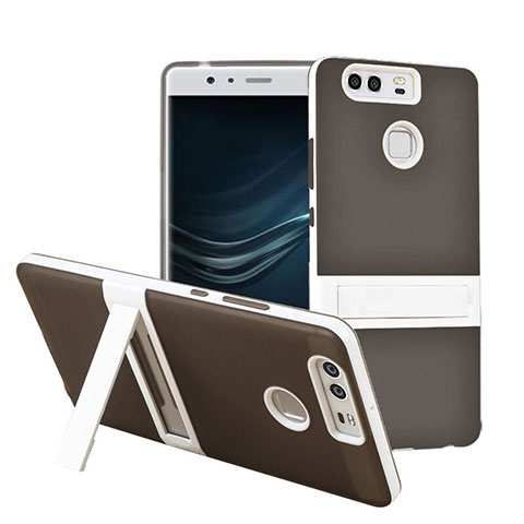 Funda Bumper Silicona Mate con Soporte para Huawei P9 Gris