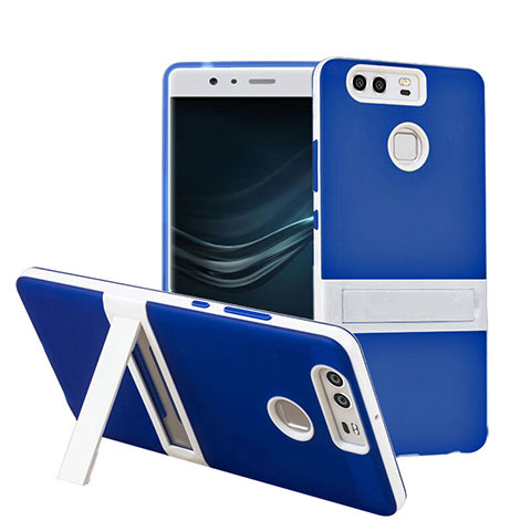 Funda Bumper Silicona Mate con Soporte para Huawei P9 Plus Azul