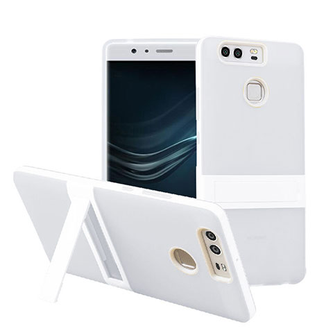 Funda Bumper Silicona Mate con Soporte para Huawei P9 Plus Blanco