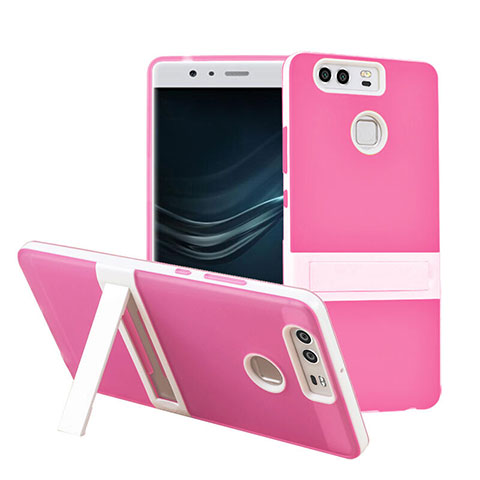 Funda Bumper Silicona Mate con Soporte para Huawei P9 Plus Rosa