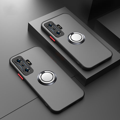 Funda Bumper Silicona Transparente con Magnetico Anillo de dedo Soporte T01 para Xiaomi Poco F4 GT 5G Negro
