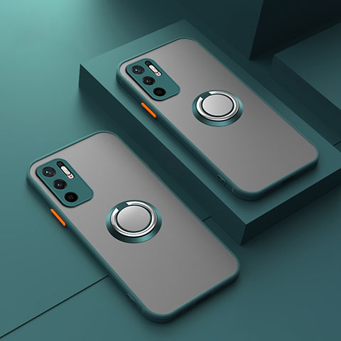 Funda Bumper Silicona Transparente con Magnetico Anillo de dedo Soporte T01 para Xiaomi POCO M3 Pro 5G Verde