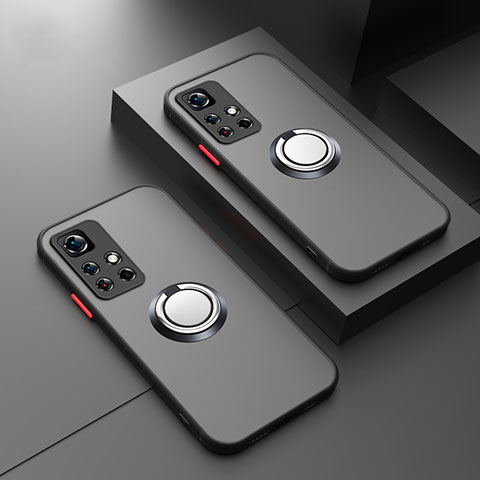 Funda Bumper Silicona Transparente con Magnetico Anillo de dedo Soporte T01 para Xiaomi Poco X4 NFC Negro