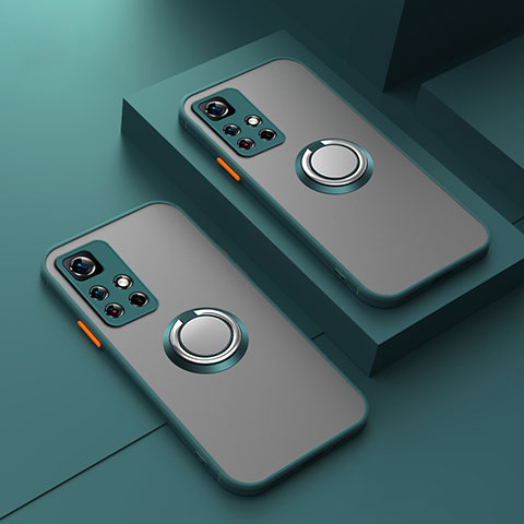 Funda Bumper Silicona Transparente con Magnetico Anillo de dedo Soporte T01 para Xiaomi Poco X4 NFC Verde Noche