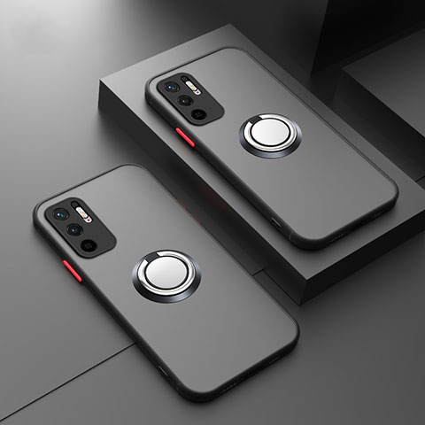 Funda Bumper Silicona Transparente con Magnetico Anillo de dedo Soporte T01 para Xiaomi Redmi Note 10 5G Negro