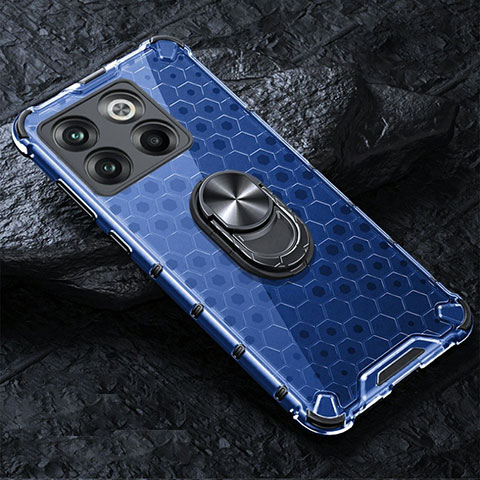 Funda Bumper Silicona Transparente Espejo 360 Grados con Magnetico Anillo de dedo Soporte AM1 para OnePlus 10T 5G Azul