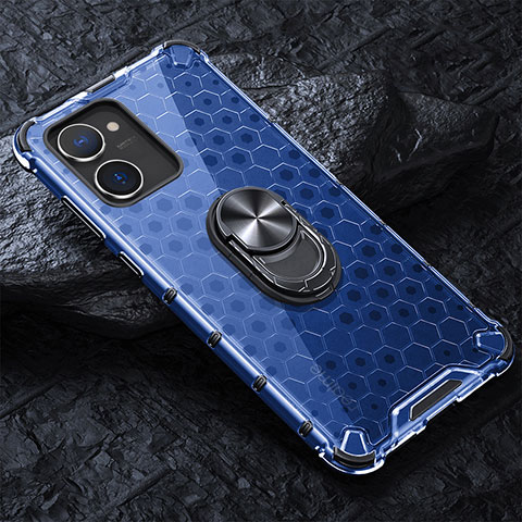 Funda Bumper Silicona Transparente Espejo 360 Grados con Magnetico Anillo de dedo Soporte AM1 para Realme 10S 5G Azul