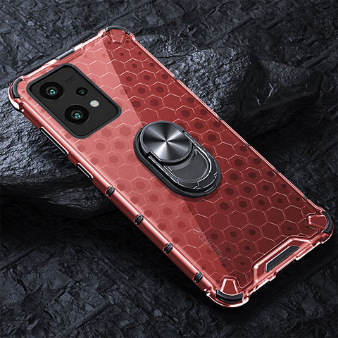 Funda Bumper Silicona Transparente Espejo 360 Grados con Magnetico Anillo de dedo Soporte AM1 para Realme 9 5G Rojo