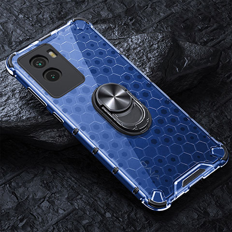 Funda Bumper Silicona Transparente Espejo 360 Grados con Magnetico Anillo de dedo Soporte AM1 para Vivo Y55s (2021) Azul