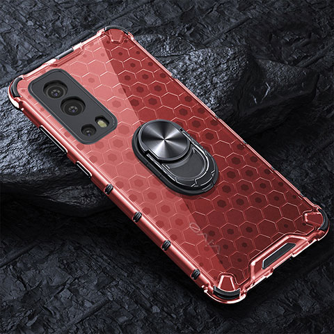 Funda Bumper Silicona Transparente Espejo 360 Grados con Magnetico Anillo de dedo Soporte AM1 para Vivo Y75s 5G Rojo