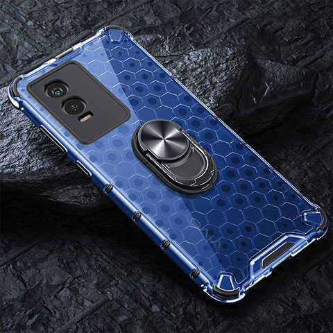 Funda Bumper Silicona Transparente Espejo 360 Grados con Magnetico Anillo de dedo Soporte AM1 para Vivo Y76s 5G Azul